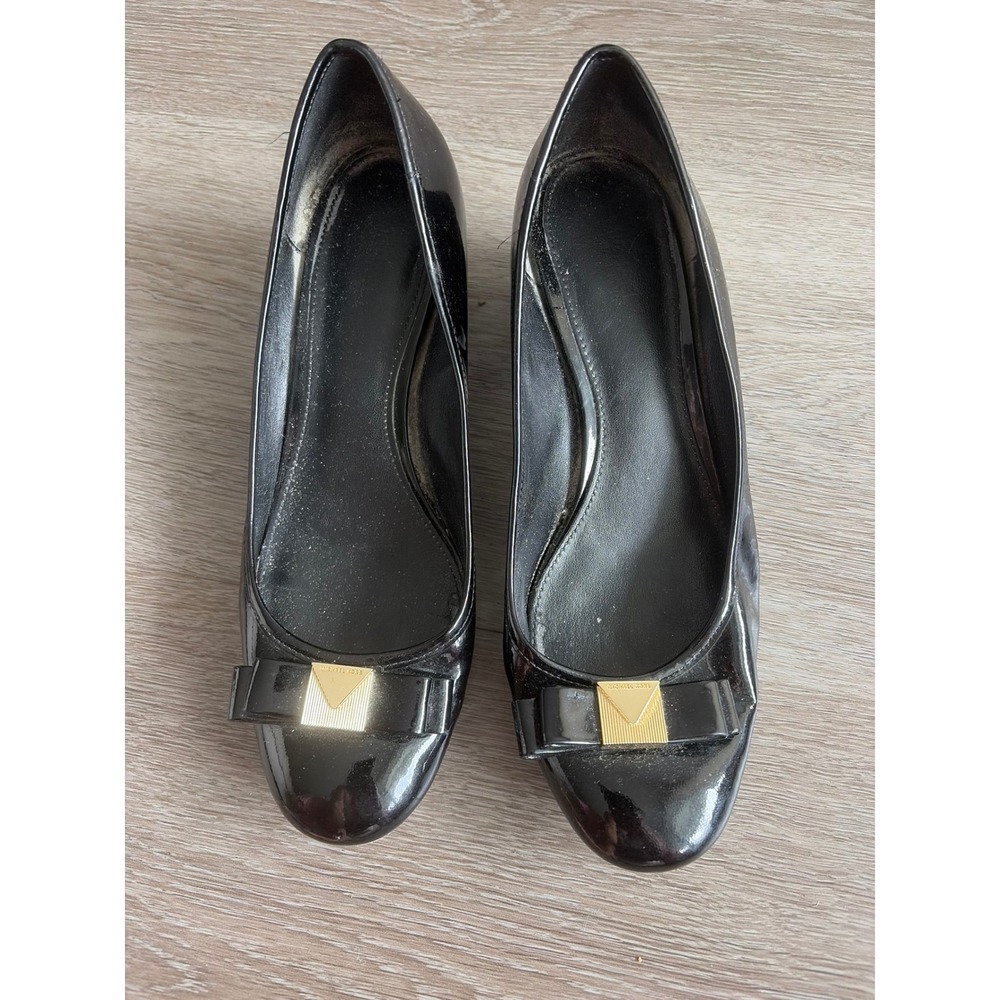 Michael Kors Black Patent Leather Bow Block Heel Pumps Size 8.5M - Picture 2 of 7